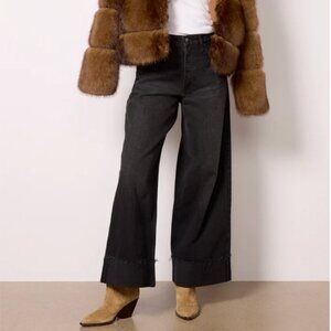 Rag & Bone | Sofie High Rise Ultra Wide Leg Ankle Cuffed Hem Black Wash Jeans